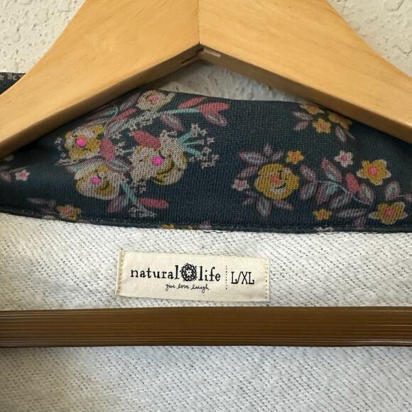 NATURAL LIFE Easy Does It Sweatshirt Blue Floral 1/2 Zip Pullover - Picture 7 of 10